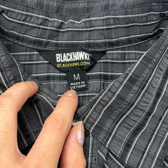 Blackhawk Gray Black Mens Medium Button Up Long Sleeve Stripes Techwear Shirt - Picture 6 of 8